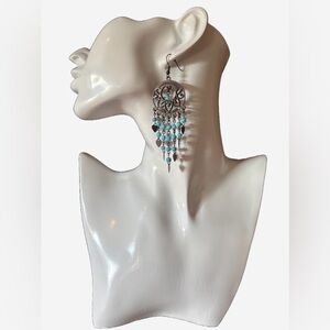 3/$15 - Vintage Bronze Filigree Earrings with Turquoise Beads